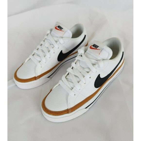 10 WOMEN'S NIKE COURT LEGACY WHITE / BLACK OCHRED DH3161-100 SNEAKERS - Picture 4 of 10
